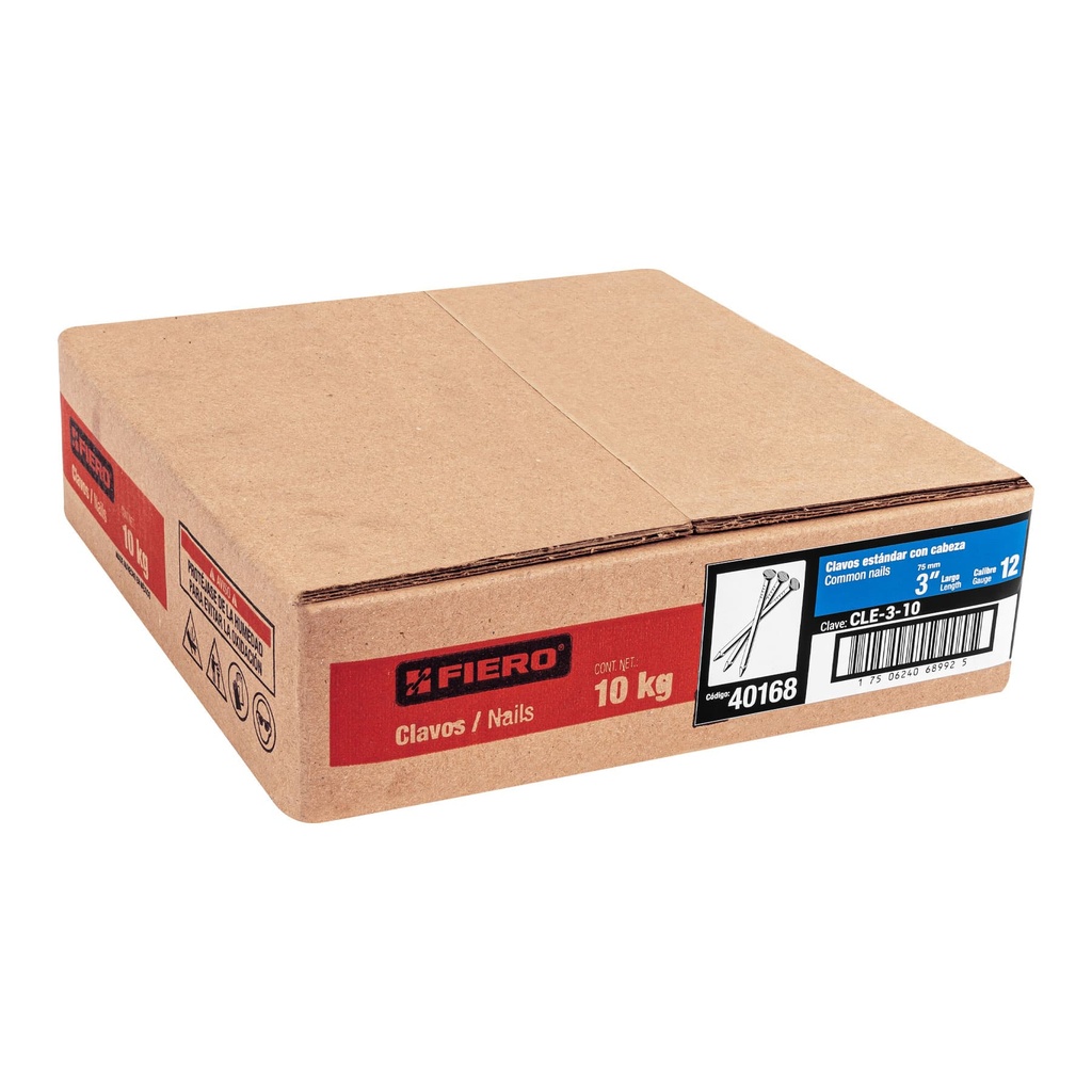 Kilo de clavo estándar 3" con cabeza en caja de 10 kg, Fiero