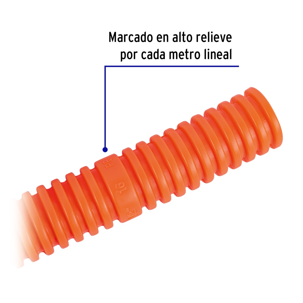 Metro de poliducto 1/2" corrugado flex. s/guía, rollo 100 m