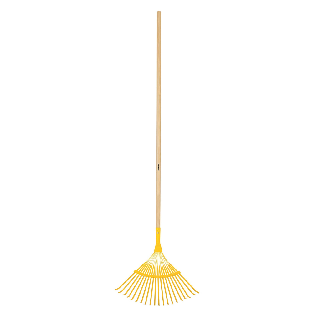 Escoba metálica para jardín, curva, 20 dientes, mango 48", Pretul