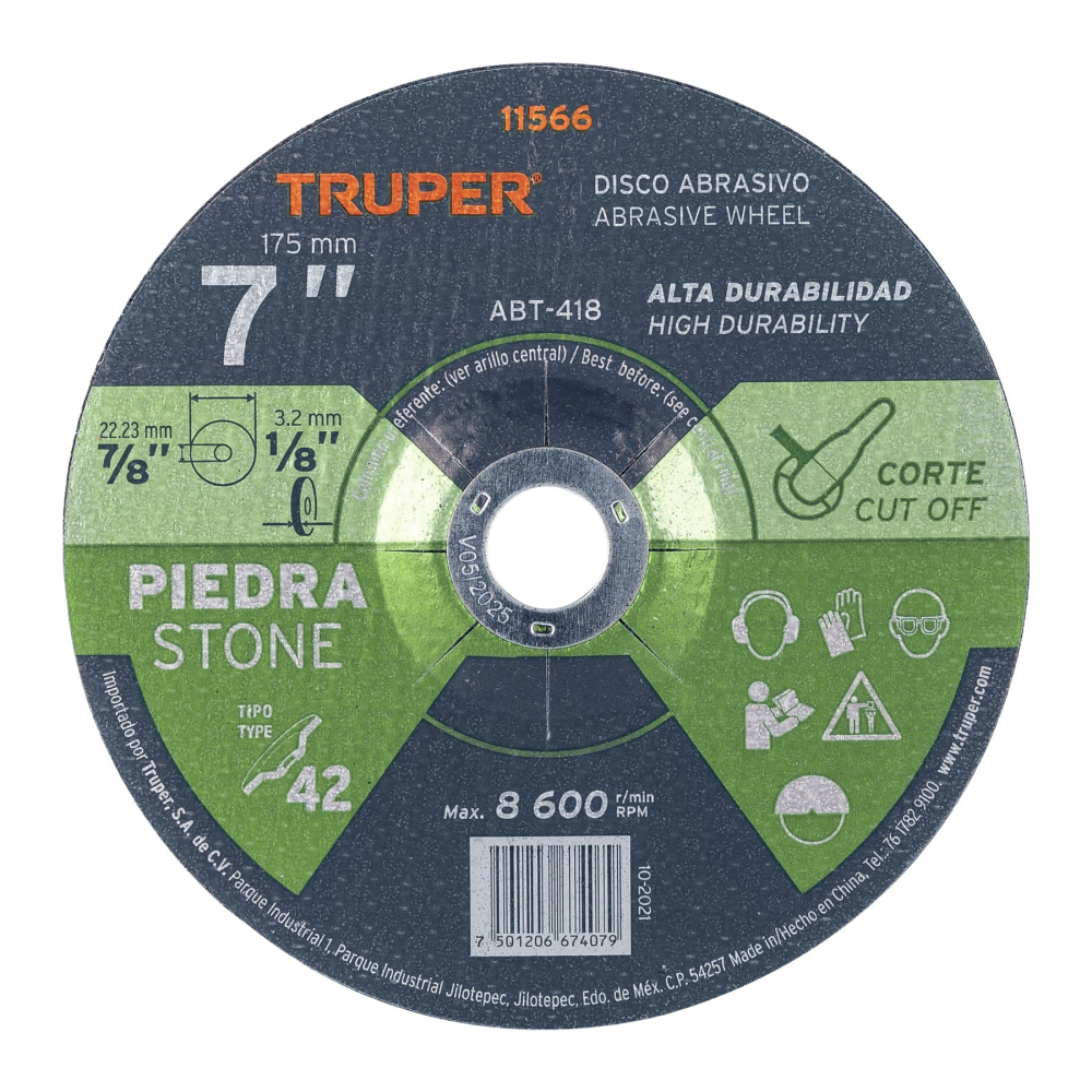 Disco abrasivo para corte de piedra de 7" x 3.2 mm, Truper