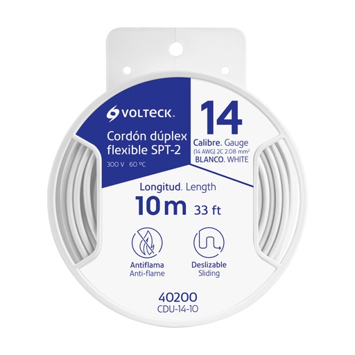 [CDU-14-10] Carrete con 10 m cordón dúplex flexible SPT 14 AWG, Volteck