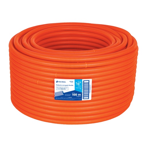 [PF-1/2] Metro de poliducto 1/2" corrugado flex. s/guía, rollo 100 m, Volteck