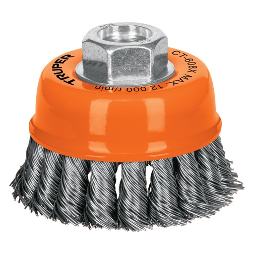 [CT-608X] Carda copa 3" alambre trenzado grueso, eje 5/8"-11, Truper
