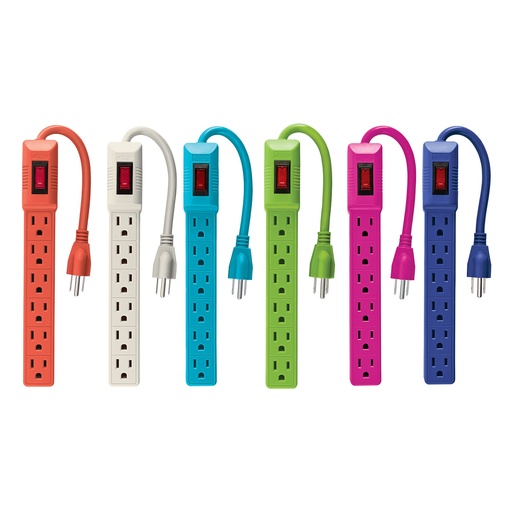 [MUL-6EG] Multicontacto 16 AWG doméstico 6 entradas, colores a granel, Volteck