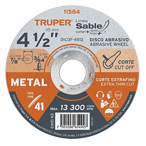 [DICOF-4512] Disco Tipo 41 de 4-1/2" x 1.2 mm corte fino de metal, Sable, Truper